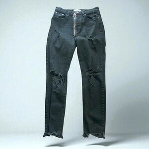 PISTOLA Black Exposed Front zip Raw Cuff Jeans Skinny Size 26